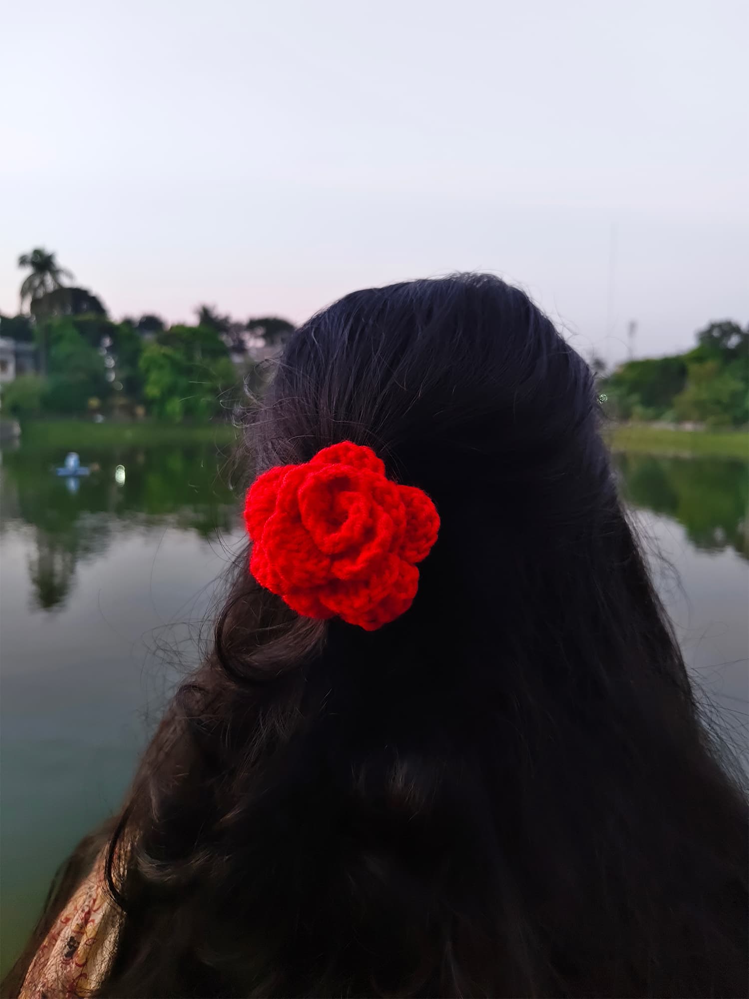Crochet Flower Hair Ties - Rose